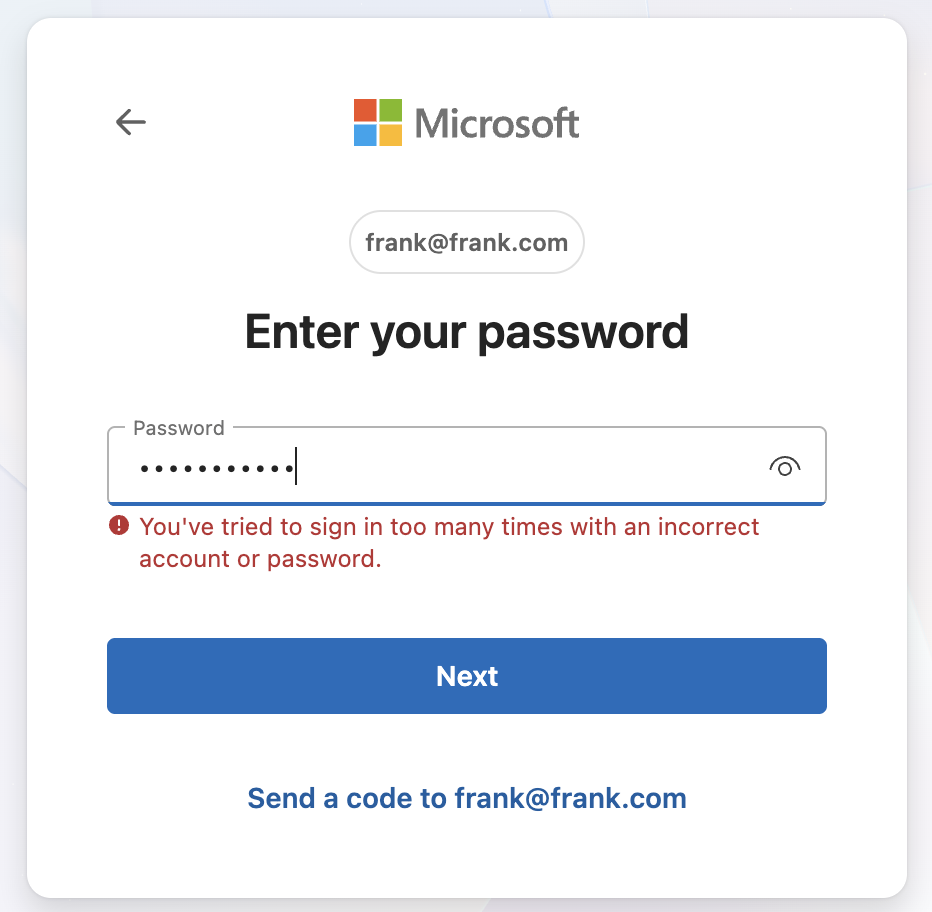 Failed login - Microsoft outlook Failed login screen